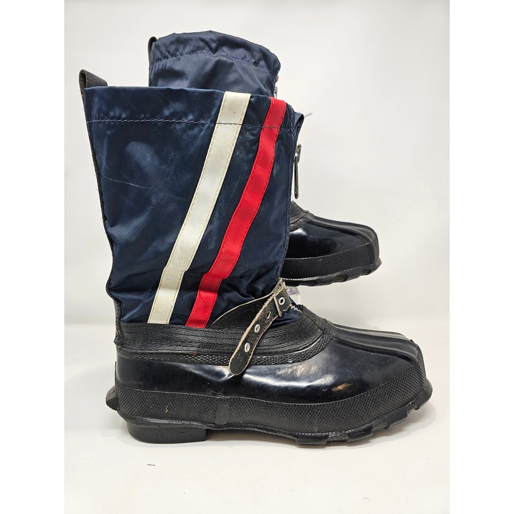Mens‎ Navy Blue Winter Snow Boots Size 8 Rubber Lower Nylon Upper Stripe Accents